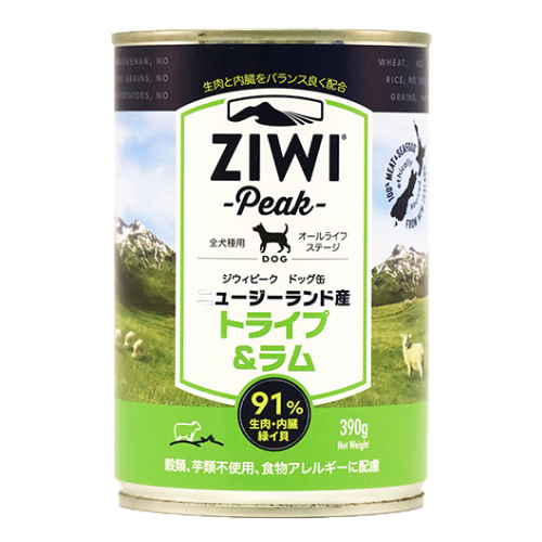 ジウィピークドッグ缶 トライプ&ラム 390g